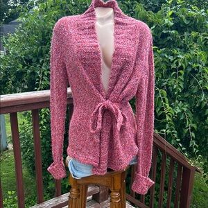 ALPS Pink Chenille Cardigan with Shawl Collar and Tie Closure-Vintage - Cozy